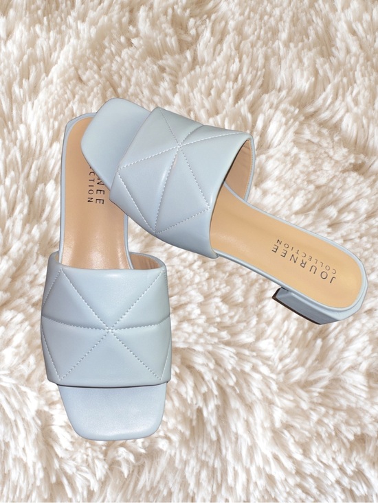 Journee Collection Shoes - Journee Collection Powder Blue Quilted Slide Mules